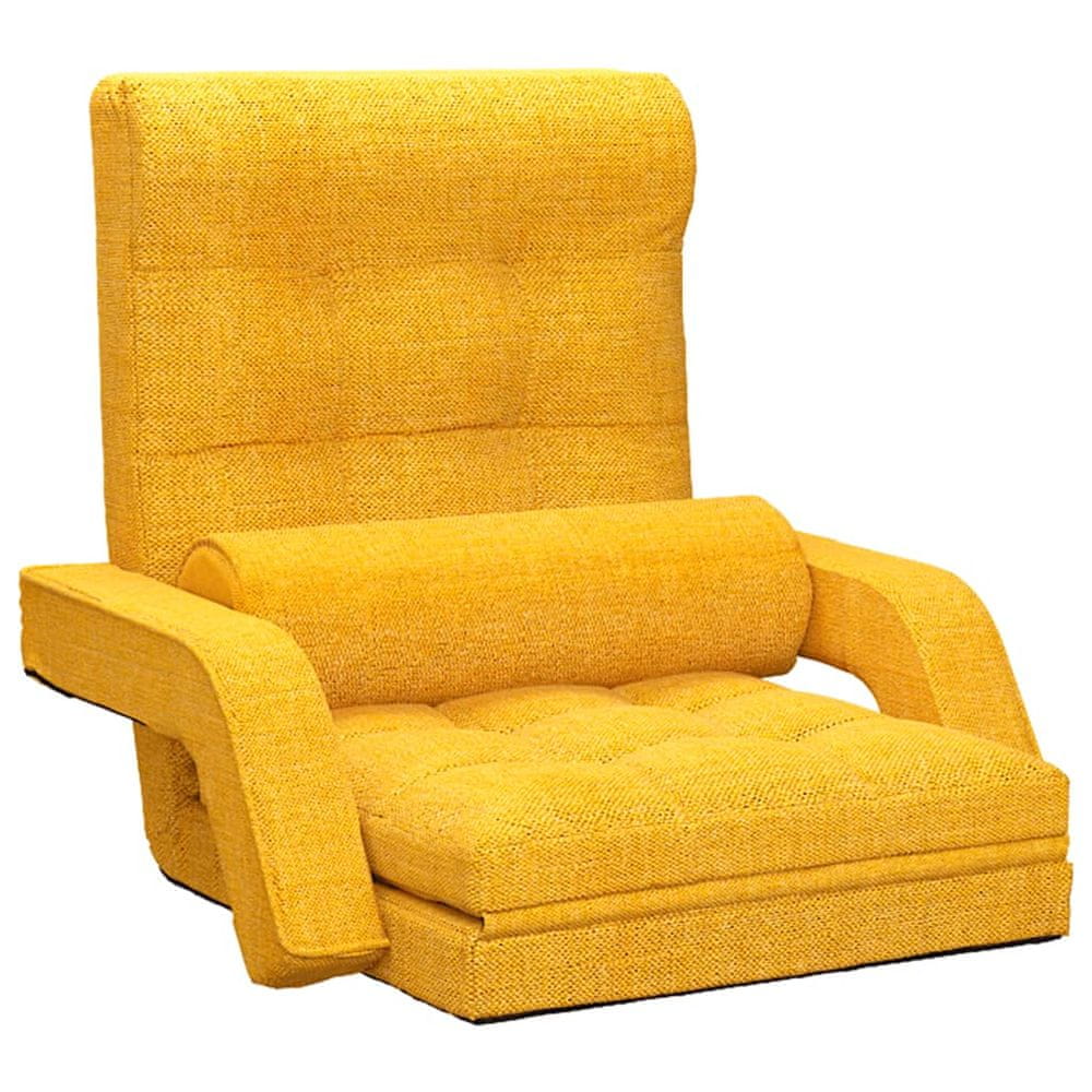 Vidaxl Skladacia podlahová stolička s funkciou lôžka horčicovo-žltá látka